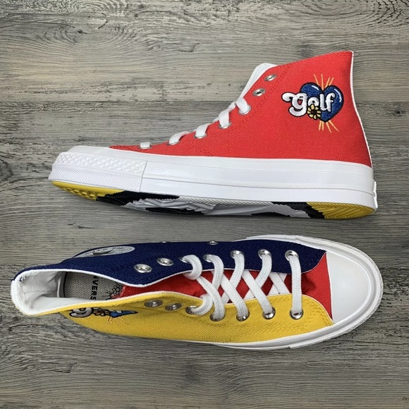 Converse Golf Wang Chuck 70 High Top Tri Panel Red Blue Yellow Multi Size - Picture 3 of 7